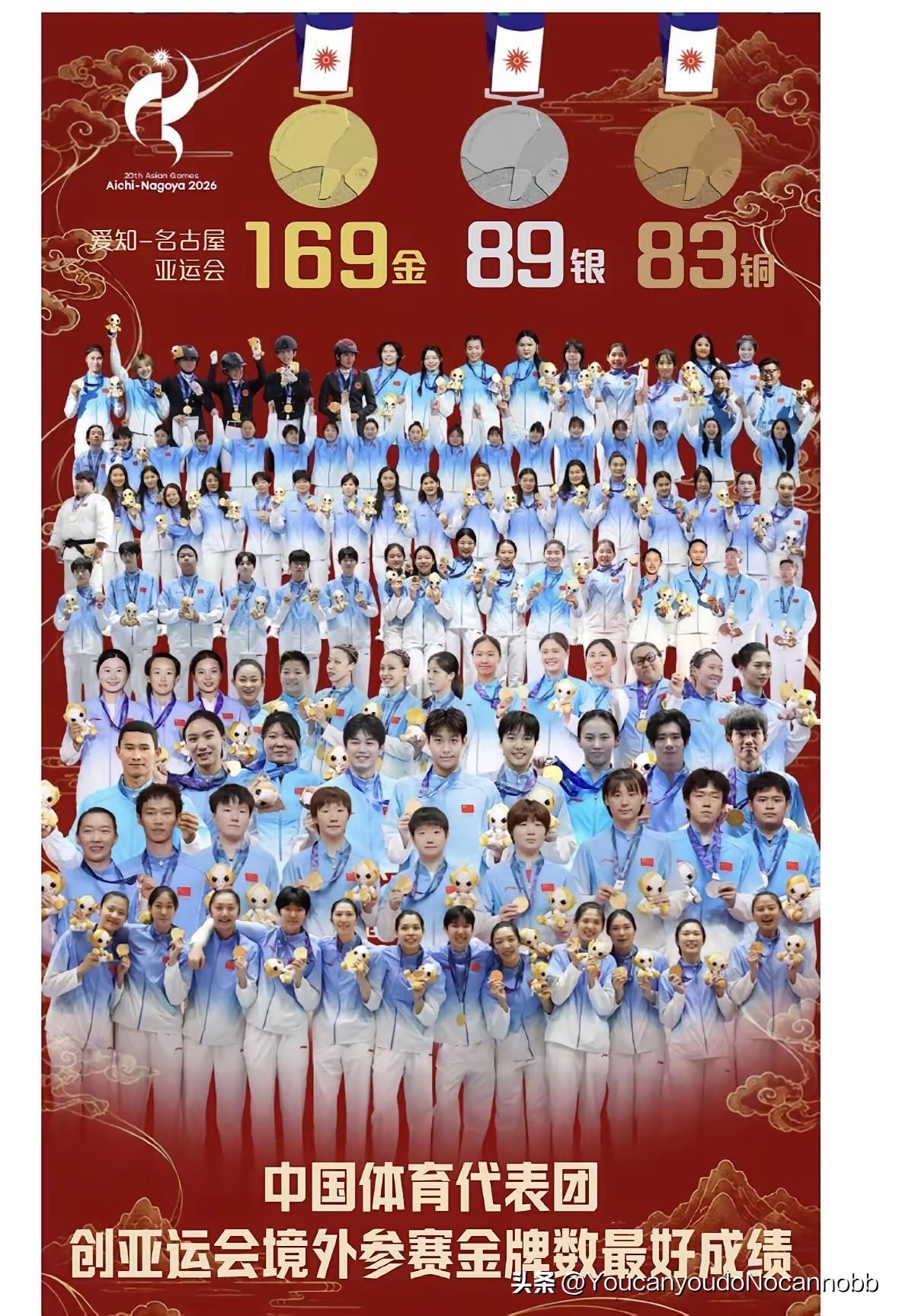 名古屋亚运会，中国代表团收官海报正式发布，庆功海报引发网络热议。这张容纳110人