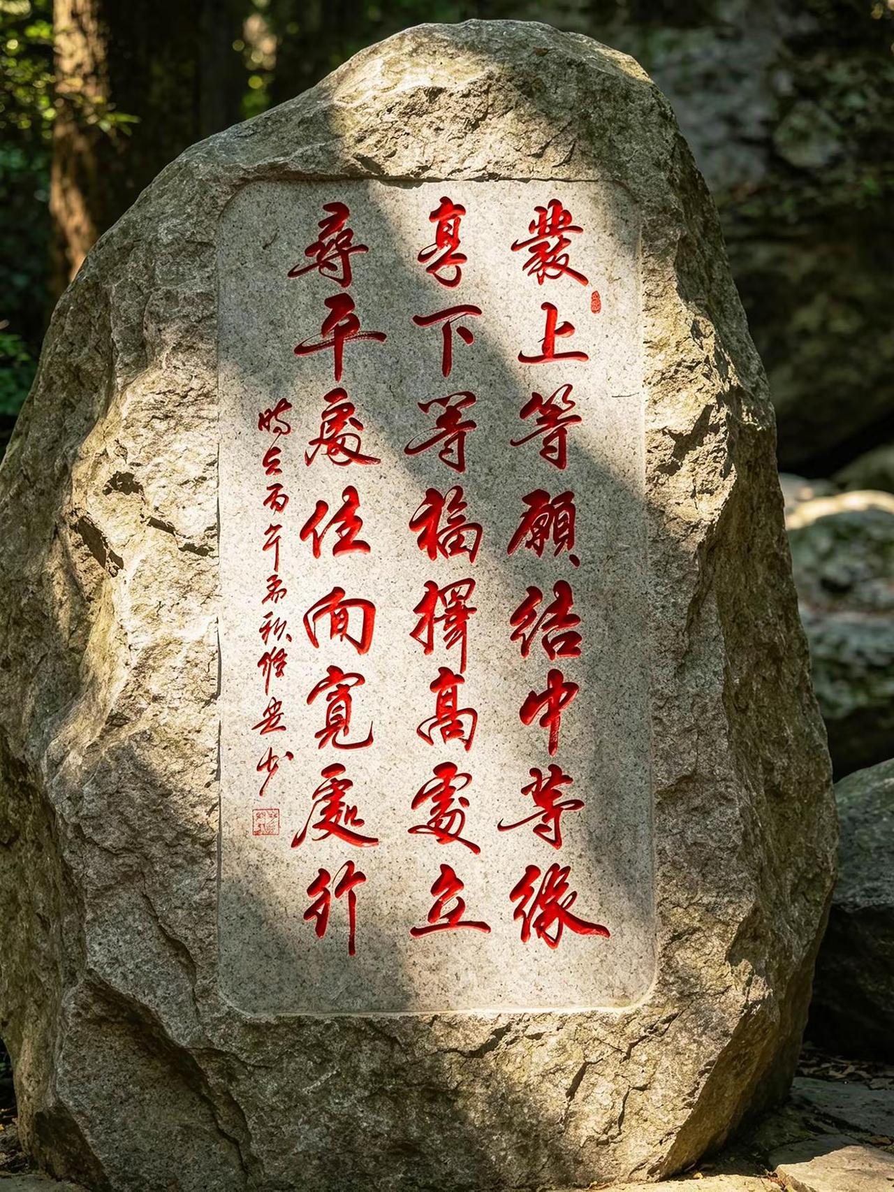 维安书法作品。AI石雕红字风