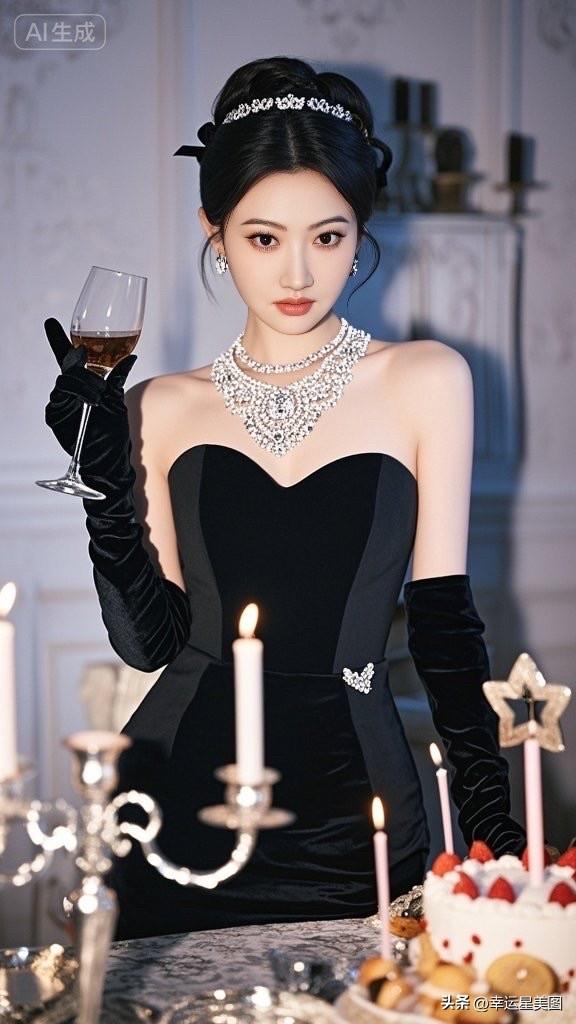 优雅黑裙晚宴，香槟与甜点相伴，尽显奢华魅力！💃🍾🍰