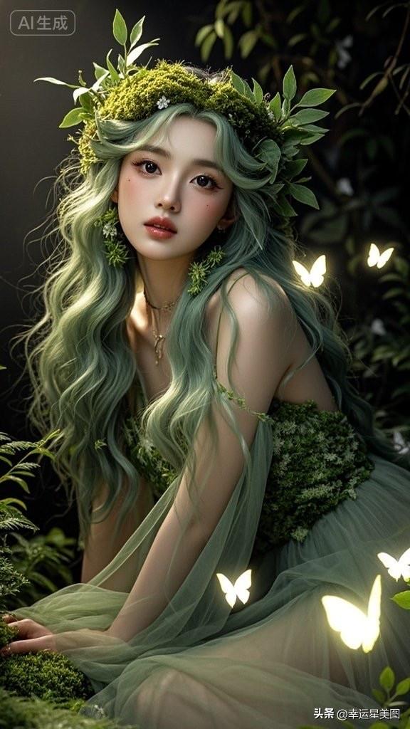 这位仙女在花丛中静静地坐着。