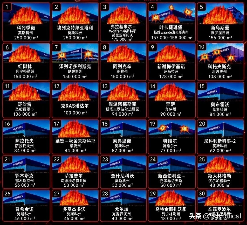 总计，俄罗斯最大电子商务平台，野生浆果公司，前30名仓库中有21个遭到过无人机的