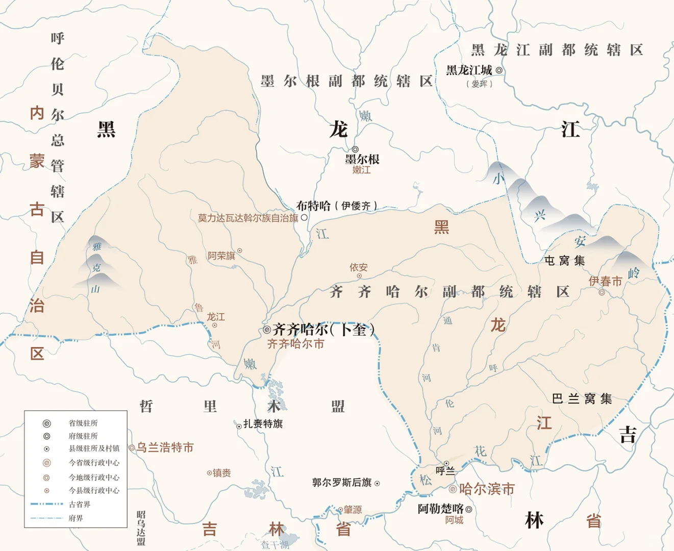 清嘉庆年间齐齐哈尔副都统辖区示意图