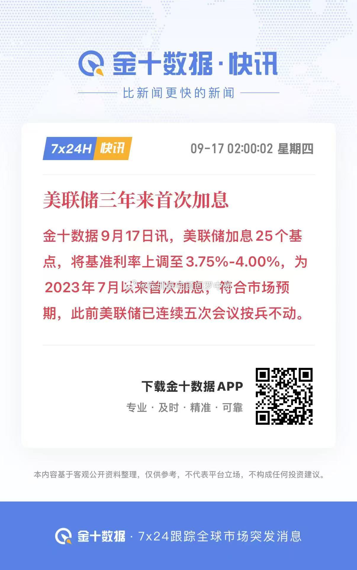 突发：美联储加息25个基点，将基准利率上调到3.75％~4.00％，这不是好事，