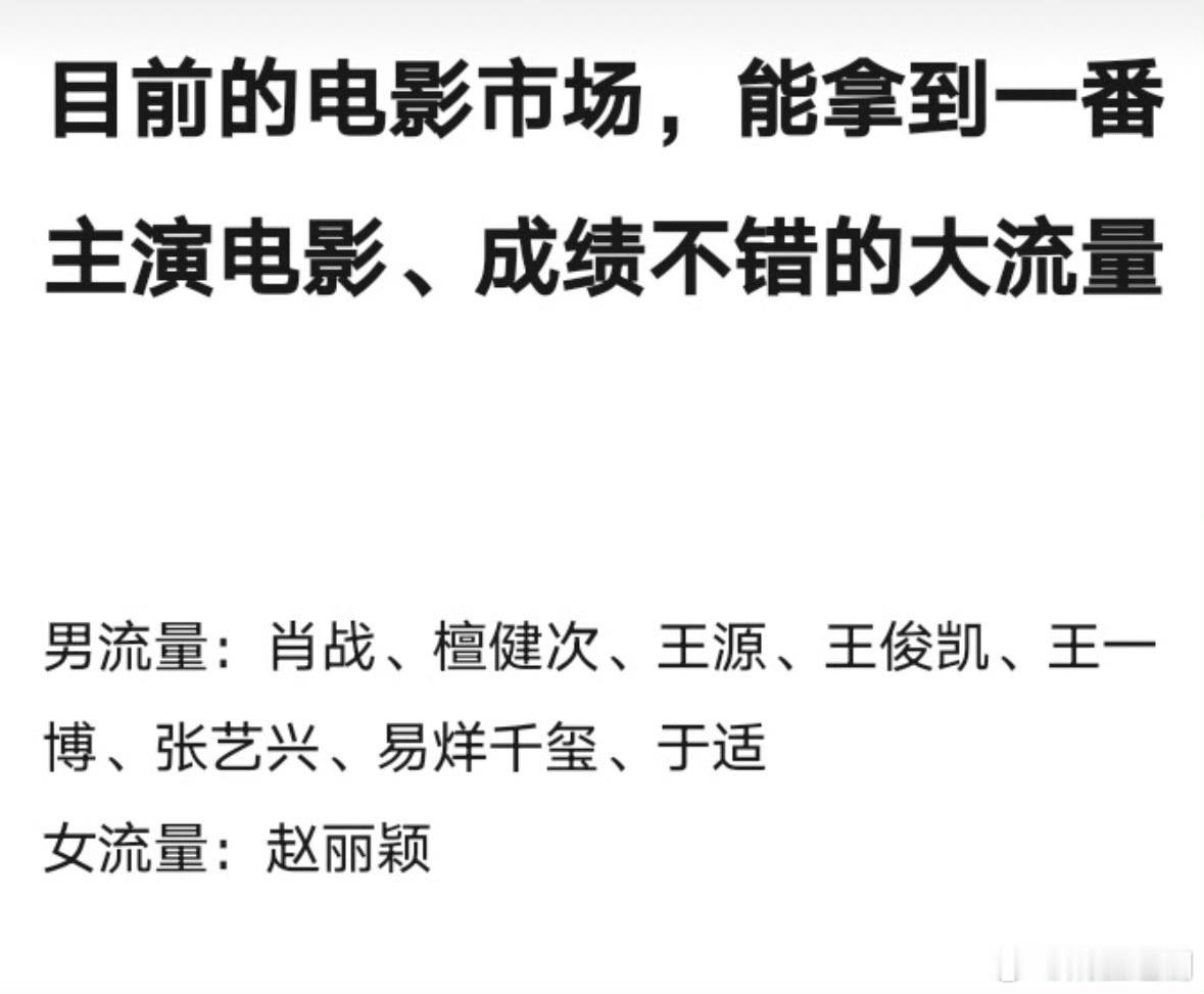 目前电影市场，能拿到一番主演电影、成绩不错的大流量[doge][doge][do