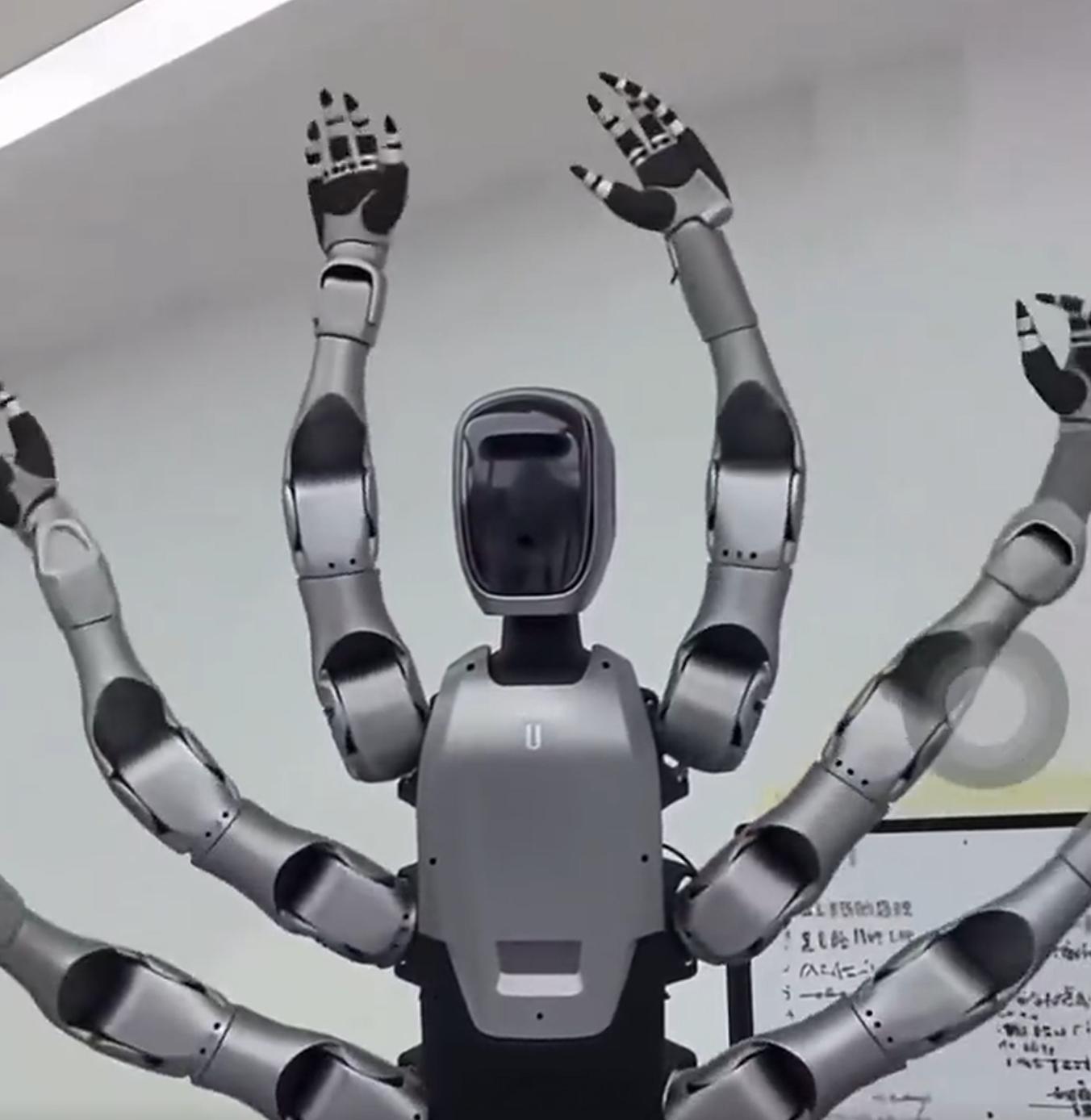 美的发布了一款 6 臂人形机器人，叫 Miro U，支持垂直升降和 360 度原