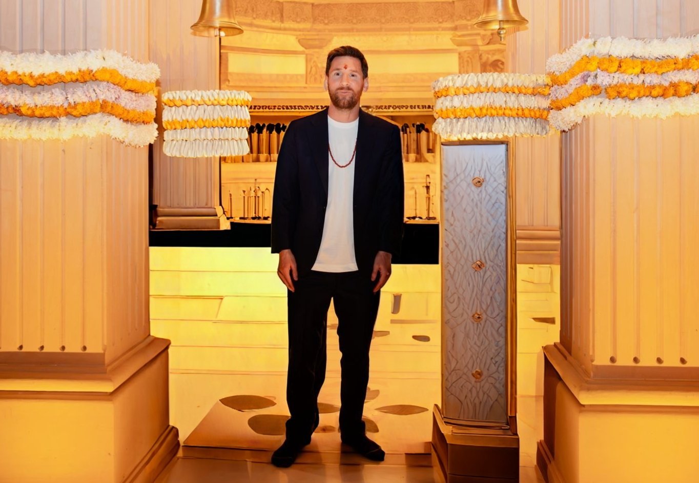 LEO MESSI SANATANI 🔱🇮🇳❤️额头上的蒂拉克，手势中的优