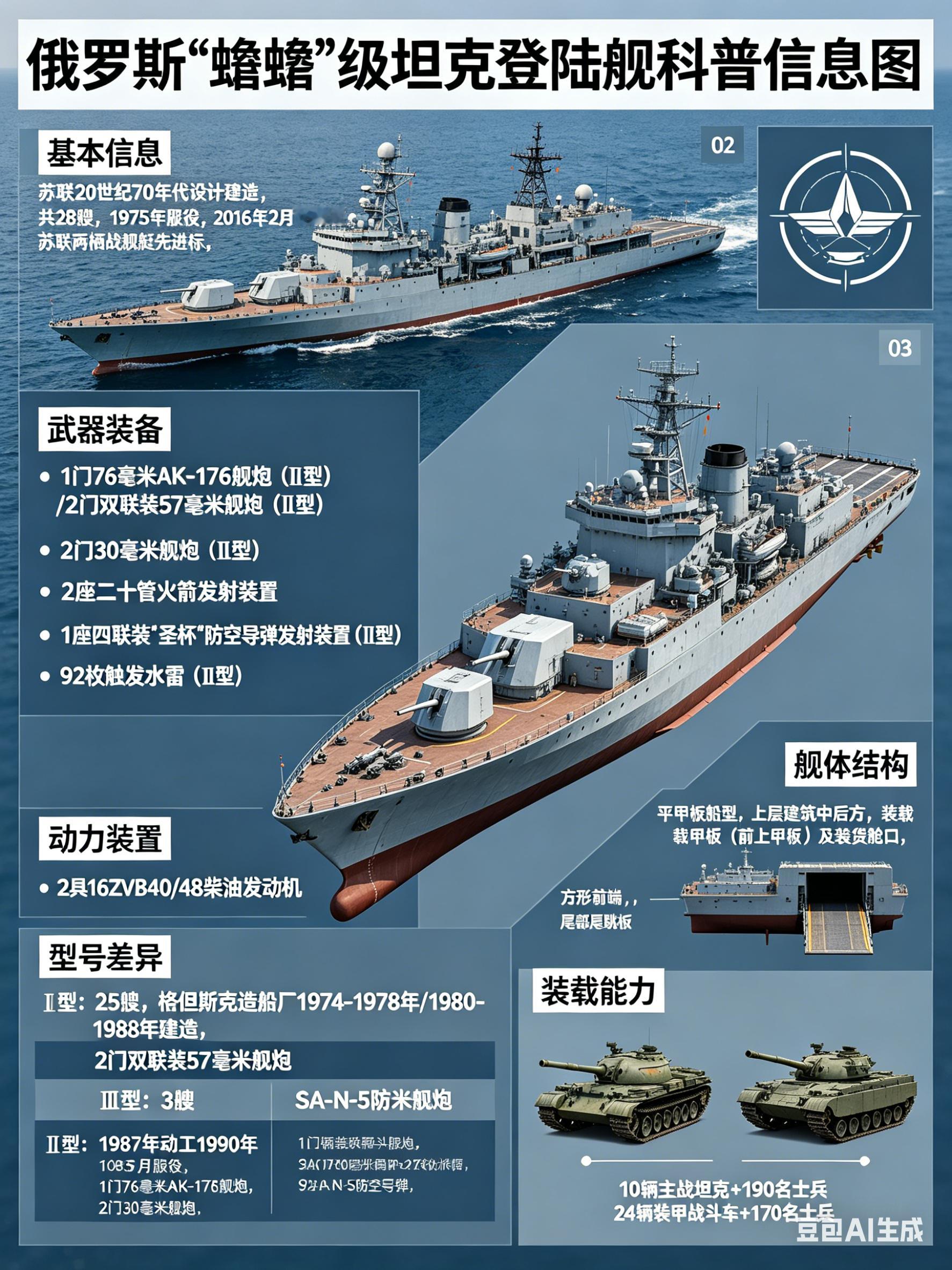 军事ai新视野 俄罗斯“蟾蜍”级坦克登陆舰“蟾蜍”级坦克登陆舰是苏联于20世纪7