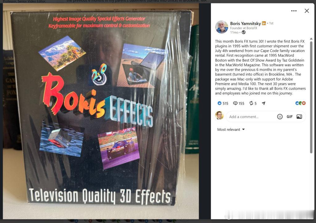 Boris FX 居然已经成立 30 多年了，牛逼。 