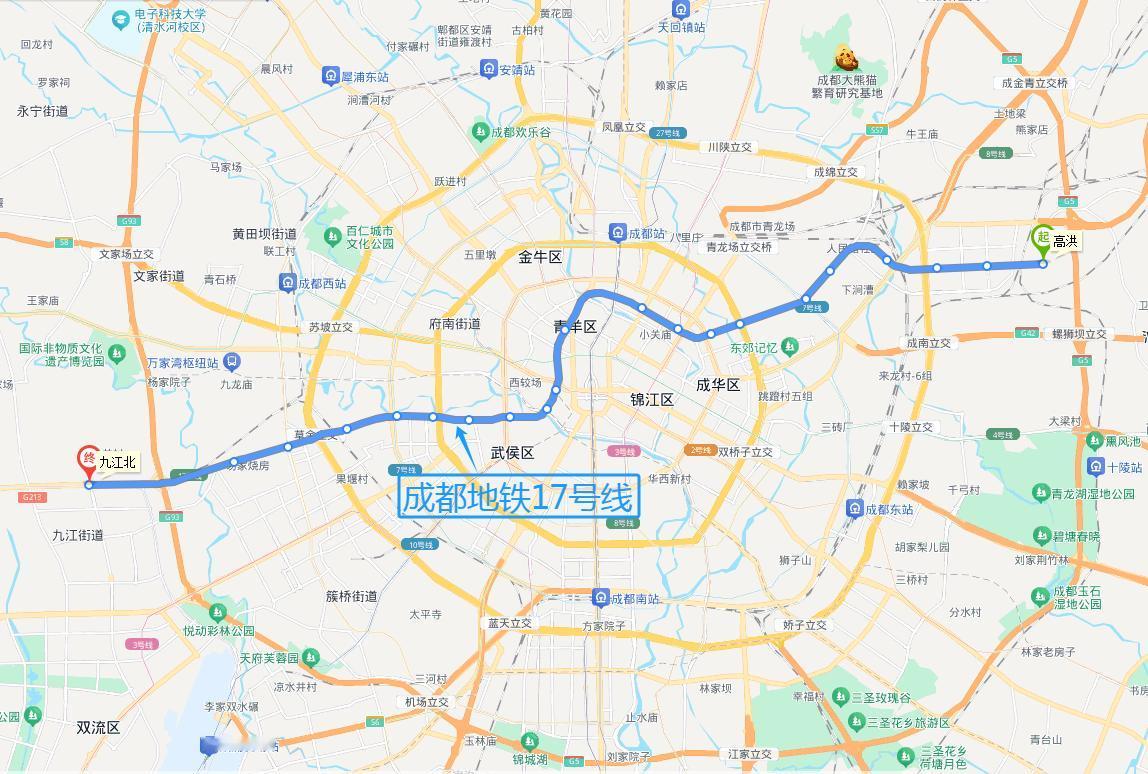 成都地铁17号线一期自2023年9月拆解后，线路只剩九江北、白佛桥、机投桥共3座