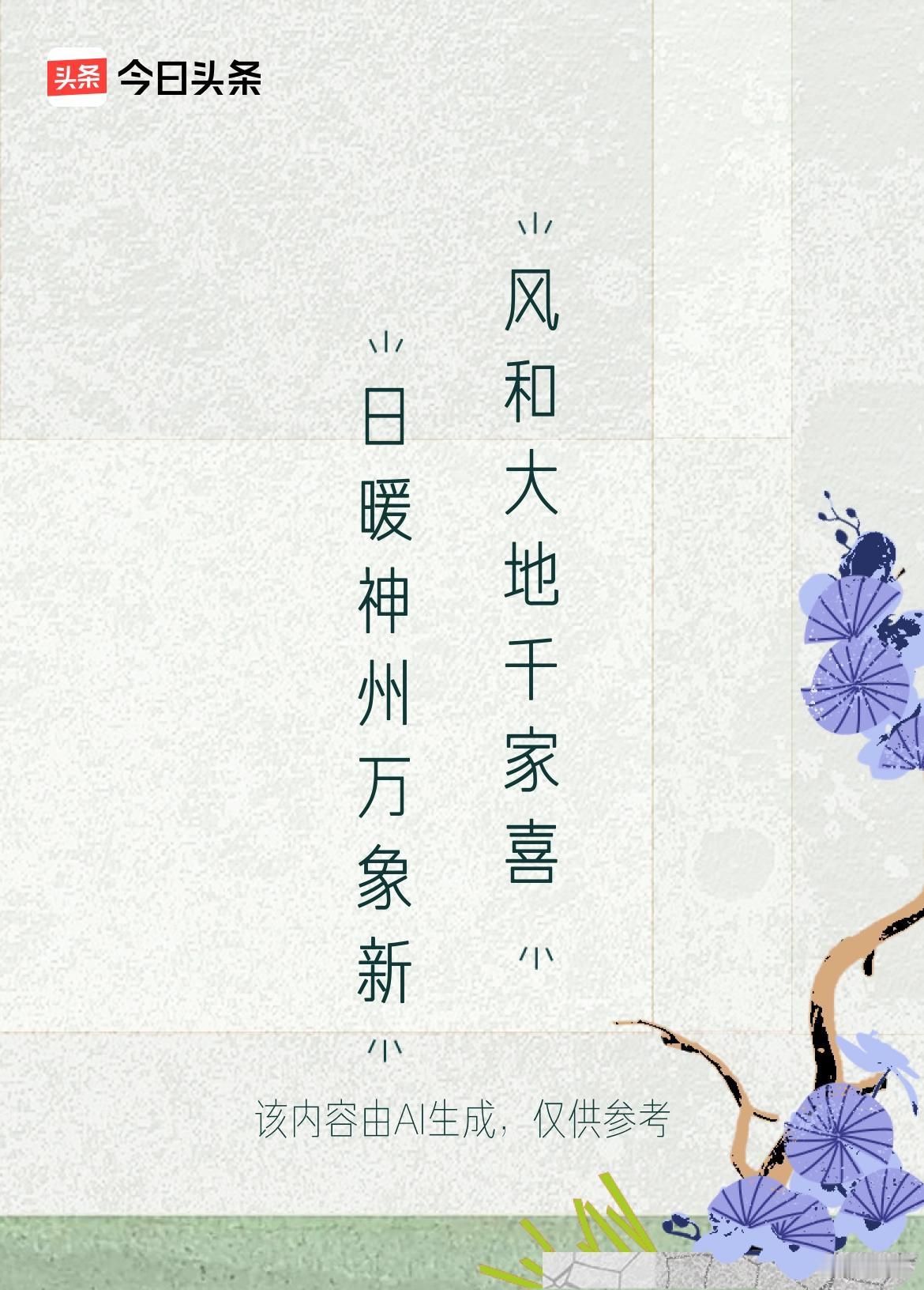 文学创作大会上联：日暖神州万象新，下联：风和大地千家喜。戳这里👉和我一起作诗词