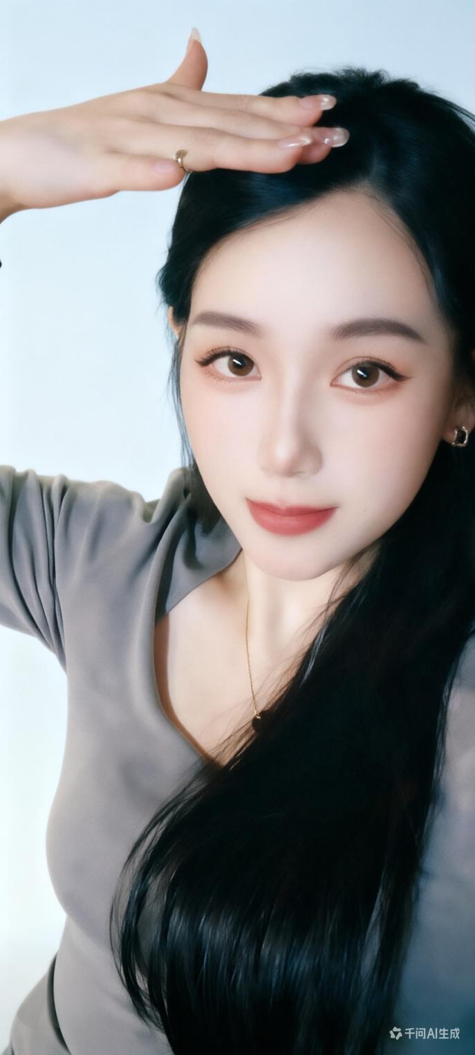 想象在沉静的午后，一位温柔甜美的少女静静坐着，时不时轻抚发丝，那场景就像一幅绝美