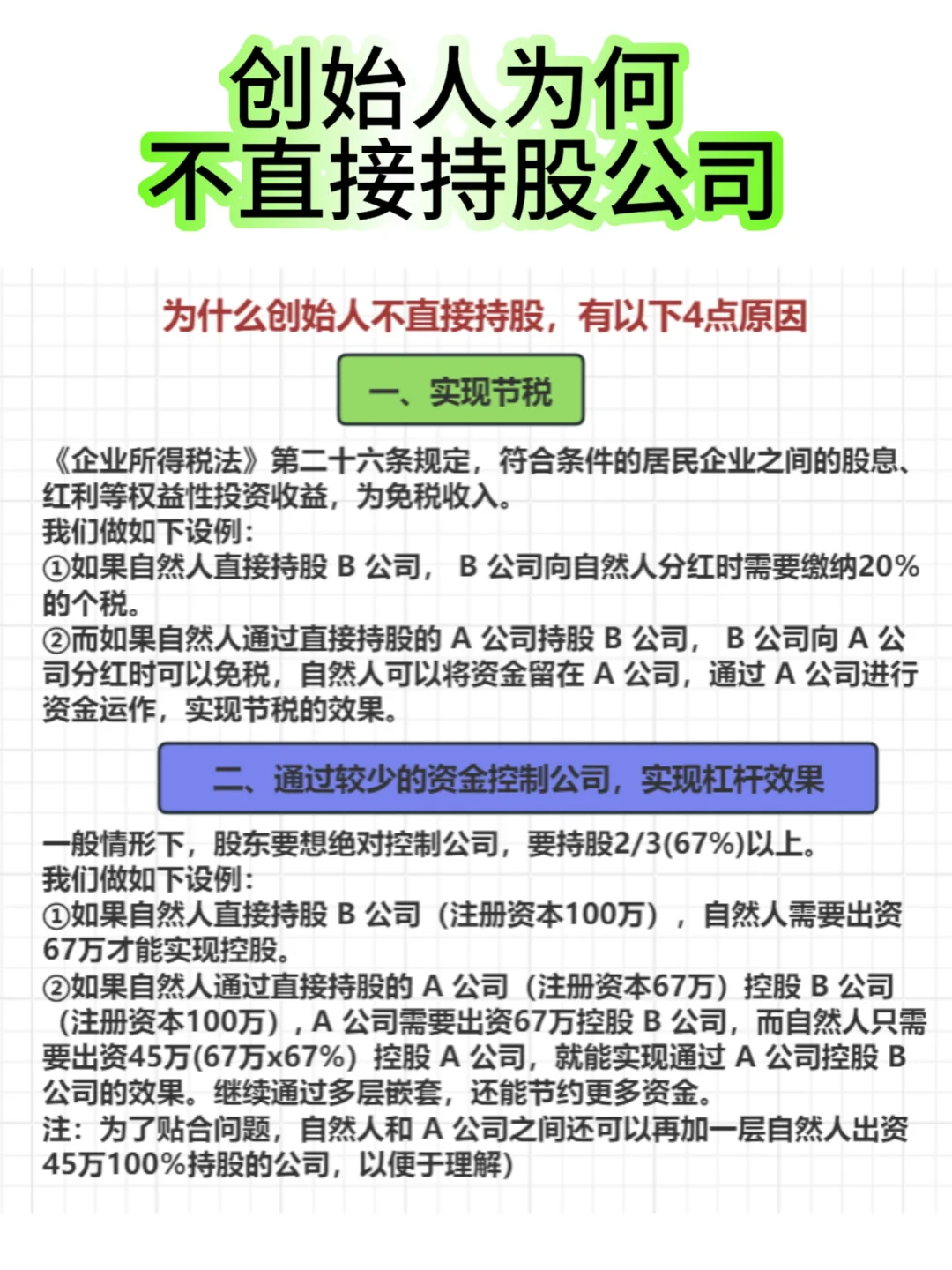 创始人为什么不直接持股公司❓❓