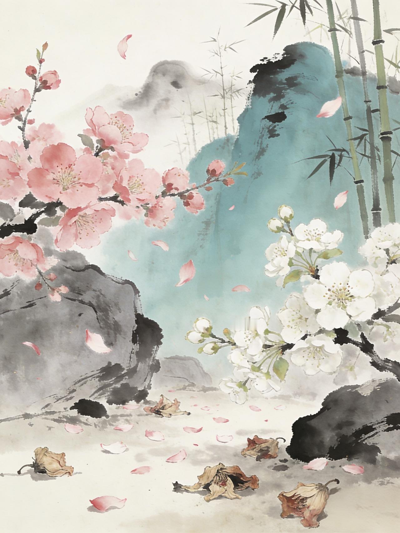 上联：​花开花谢花无意
下联：​叶落叶枯叶不言

这幅对联意境深远，通过自然景象