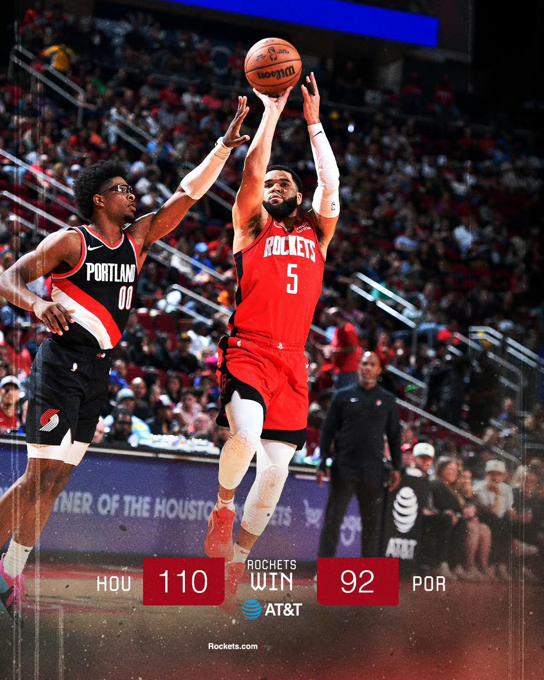 火箭110-92大胜开拓者！！！豪取九连胜！！！距离附加赛只差0.5胜场！！！！