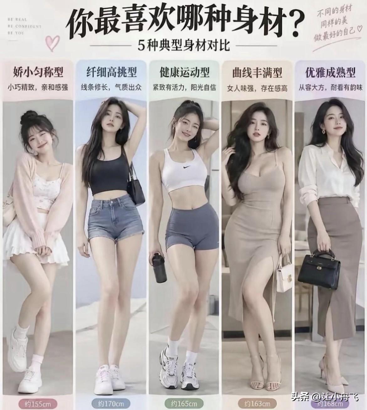 男人喜欢的几种类型的女人
1. 娇小匀称型
小巧精致，身材比例匀称，没有夸张的曲