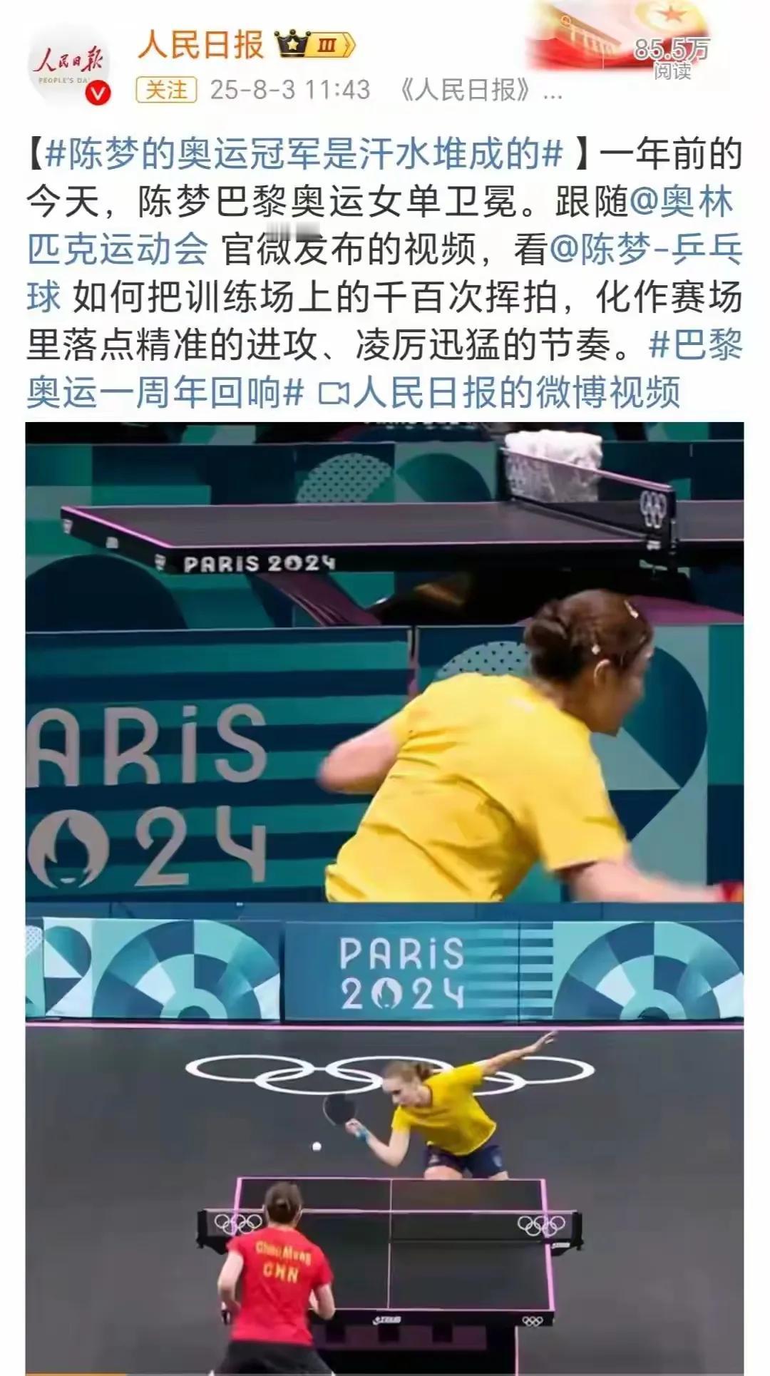 快来看啊，各大官媒纷纷发文庆祝陈梦卫冕奥运女单冠军一周年！大家应该能悟出点什么。