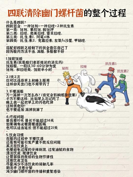 四联清除幽门螺杆菌的整个过程