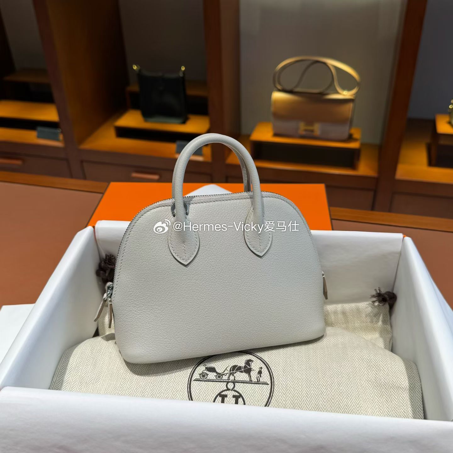 Bolide mini Evercolor皮 80珍珠灰 银扣爱马仕hermes