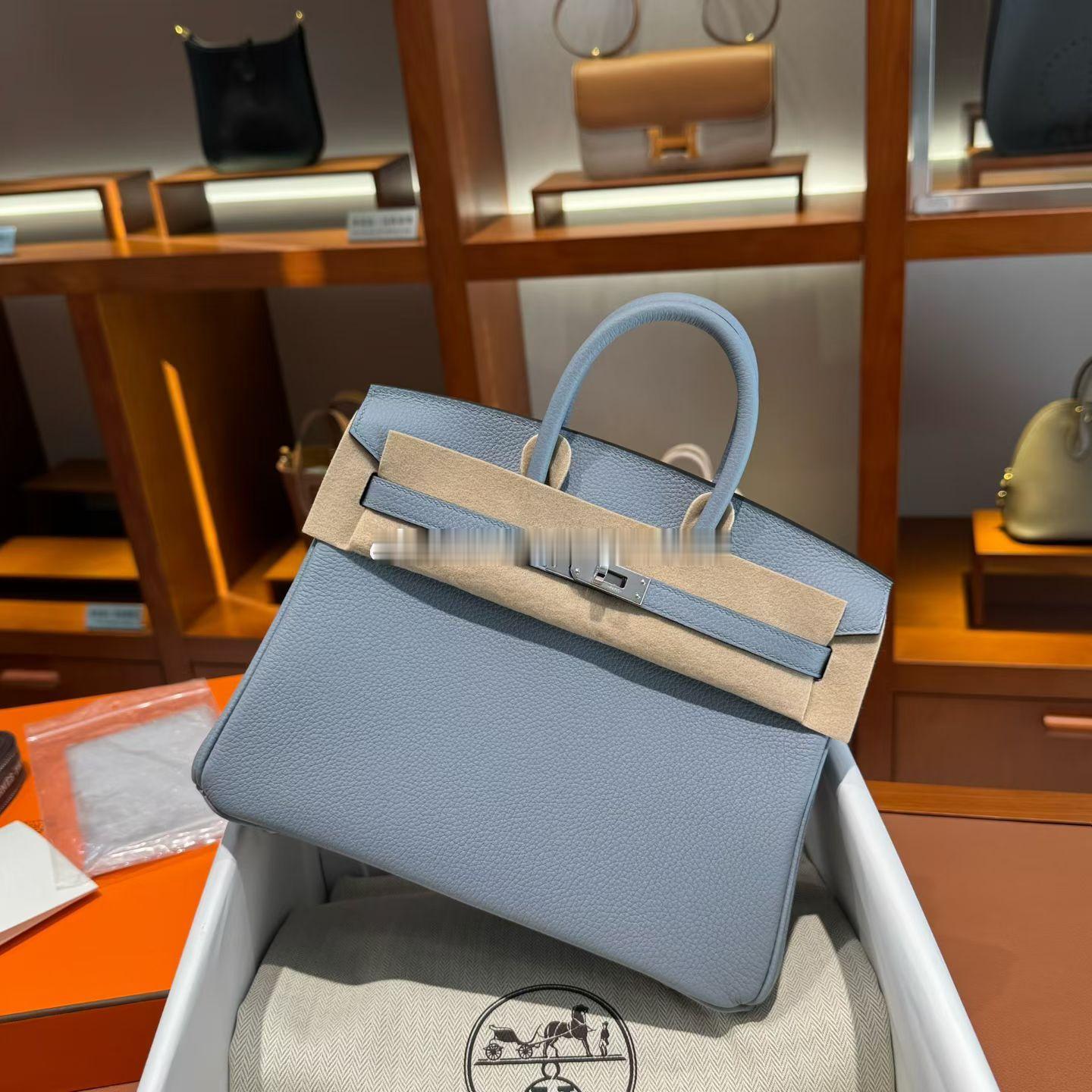 Birkin25 Togo皮 J7亚麻蓝拼D0威马犬米色 银扣爱马仕hermes