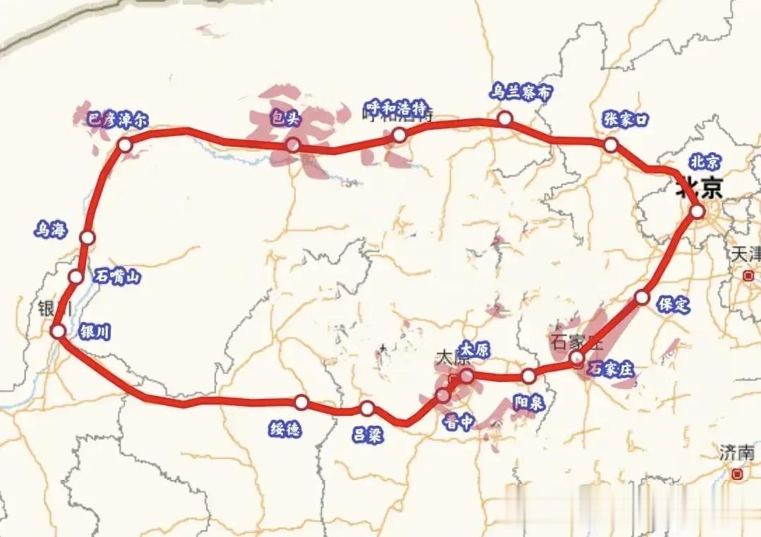 北京-银川高铁线路图