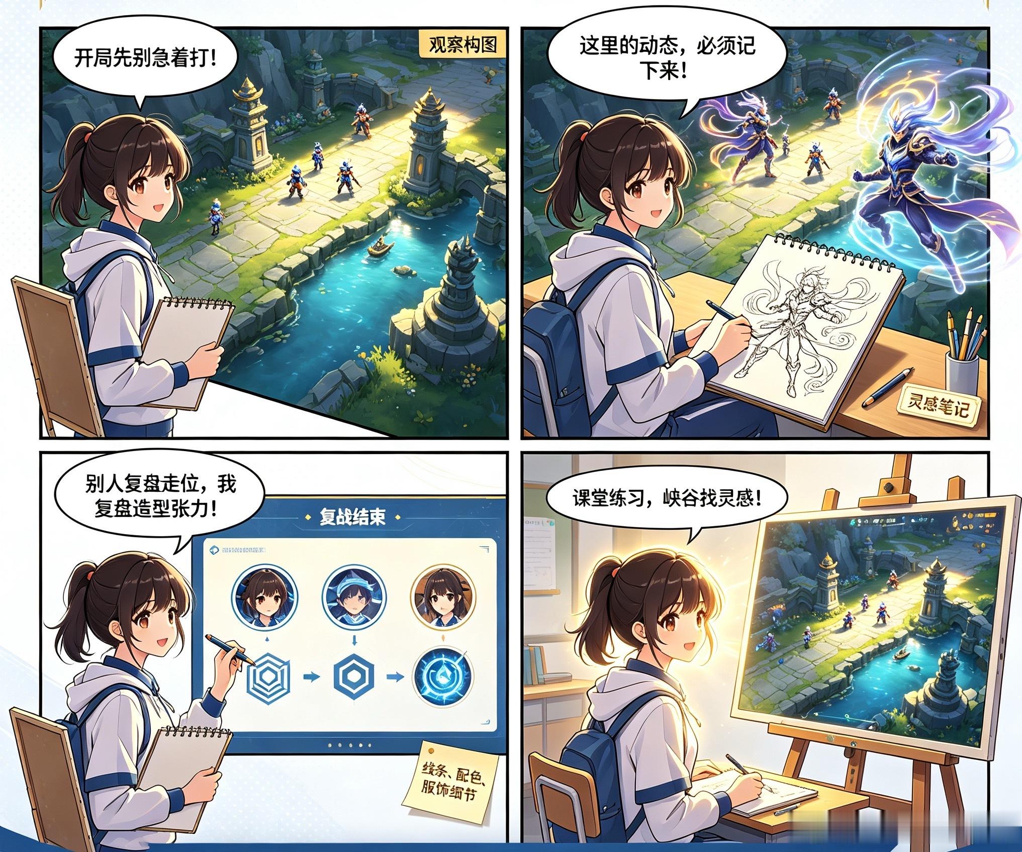王者荣耀  美术生报到峡谷啦，别人打游戏专注推塔拿人头，而我进图第一件事，观察场