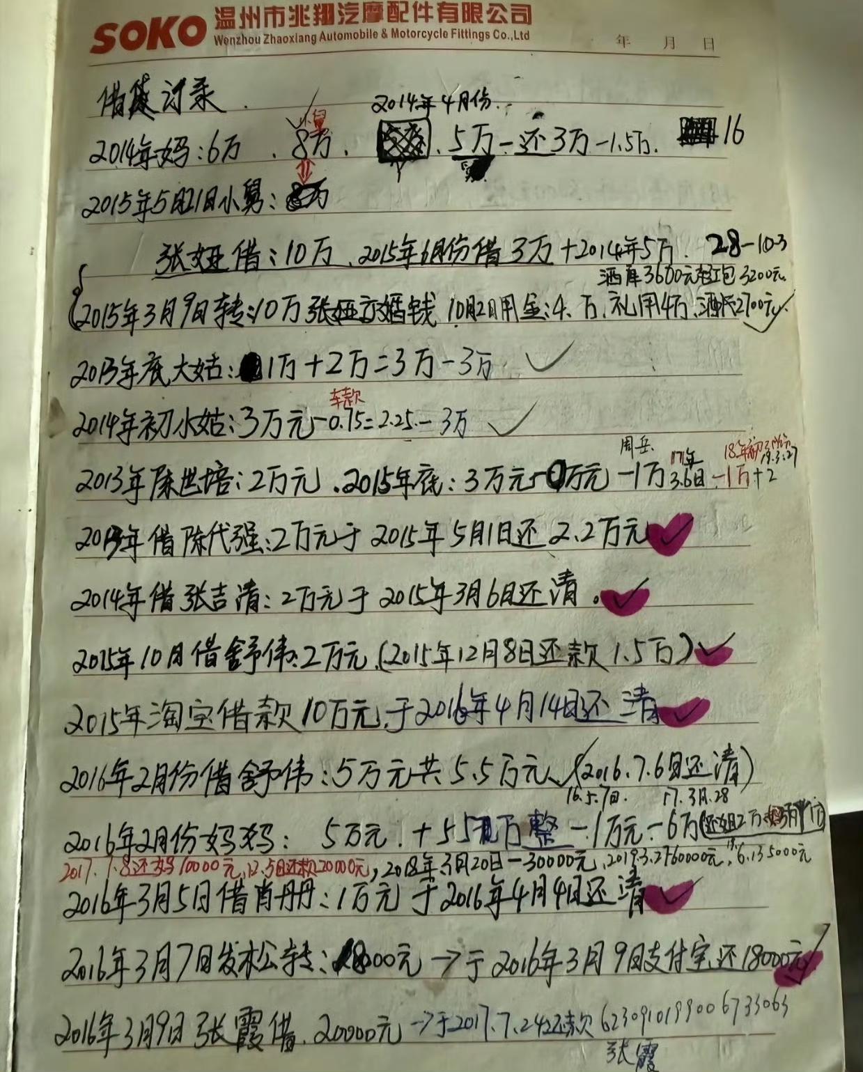 全网爆火张雪机车的老婆陈星伊手写借款记录，他老婆也很伟大啊，一般的老婆做不到这么