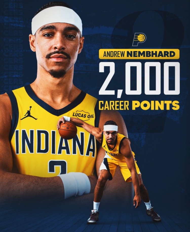 小里程碑！内姆哈德常规赛生涯总得分突破2000大关