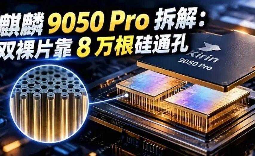 麒麟 9050 Pro 拆解：双裸片靠 8 万根硅通孔