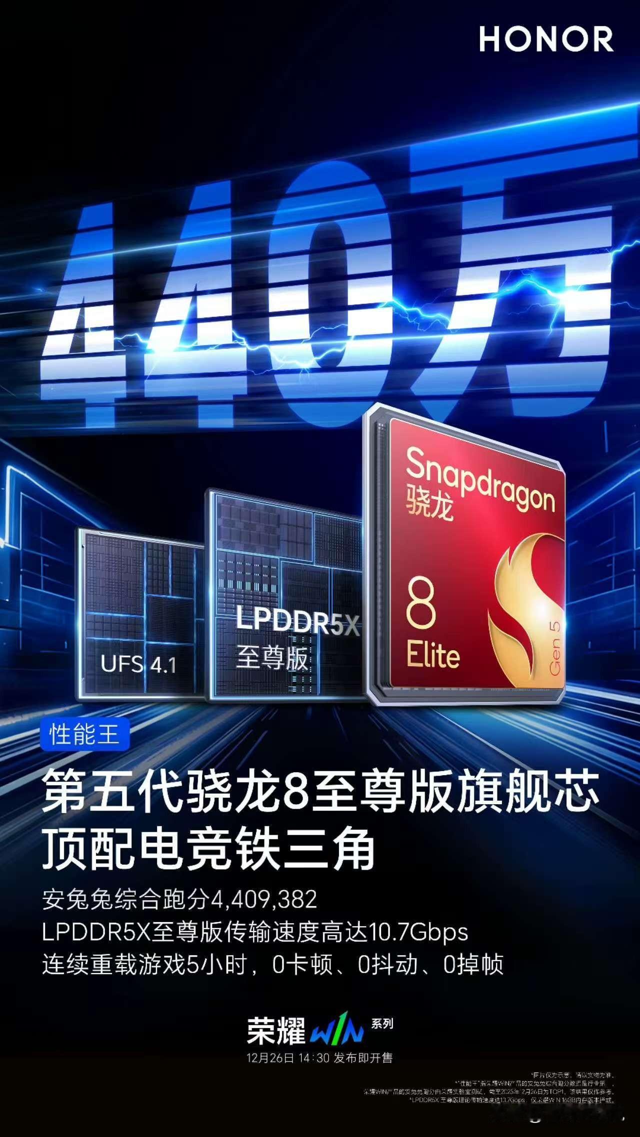 登顶性能巅峰，全面掌管电竞赛场。
荣耀WIN  安兔兔4409382分！

荣耀