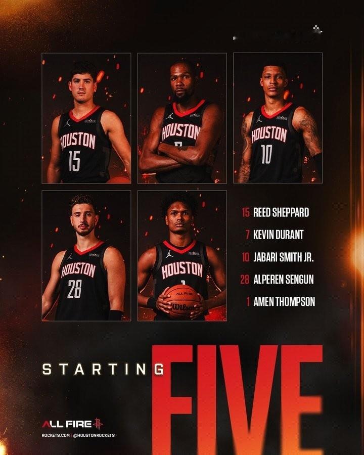 火箭今日首发：谢泼德、杜兰特、小贾、申京、阿门。nba季前赛 ​​​