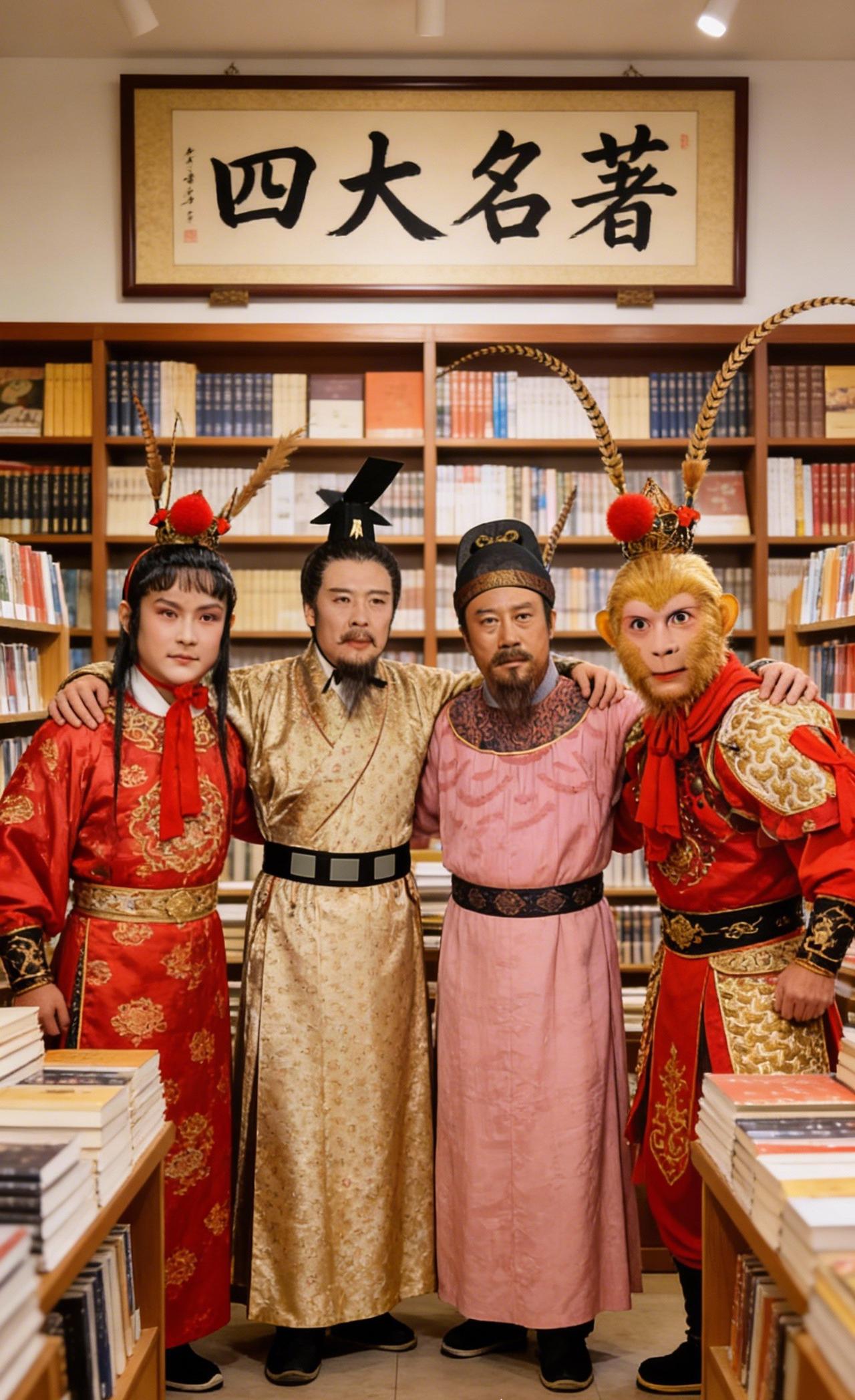 上联：典籍列架藏今古
下联：角色同堂聚雅俗