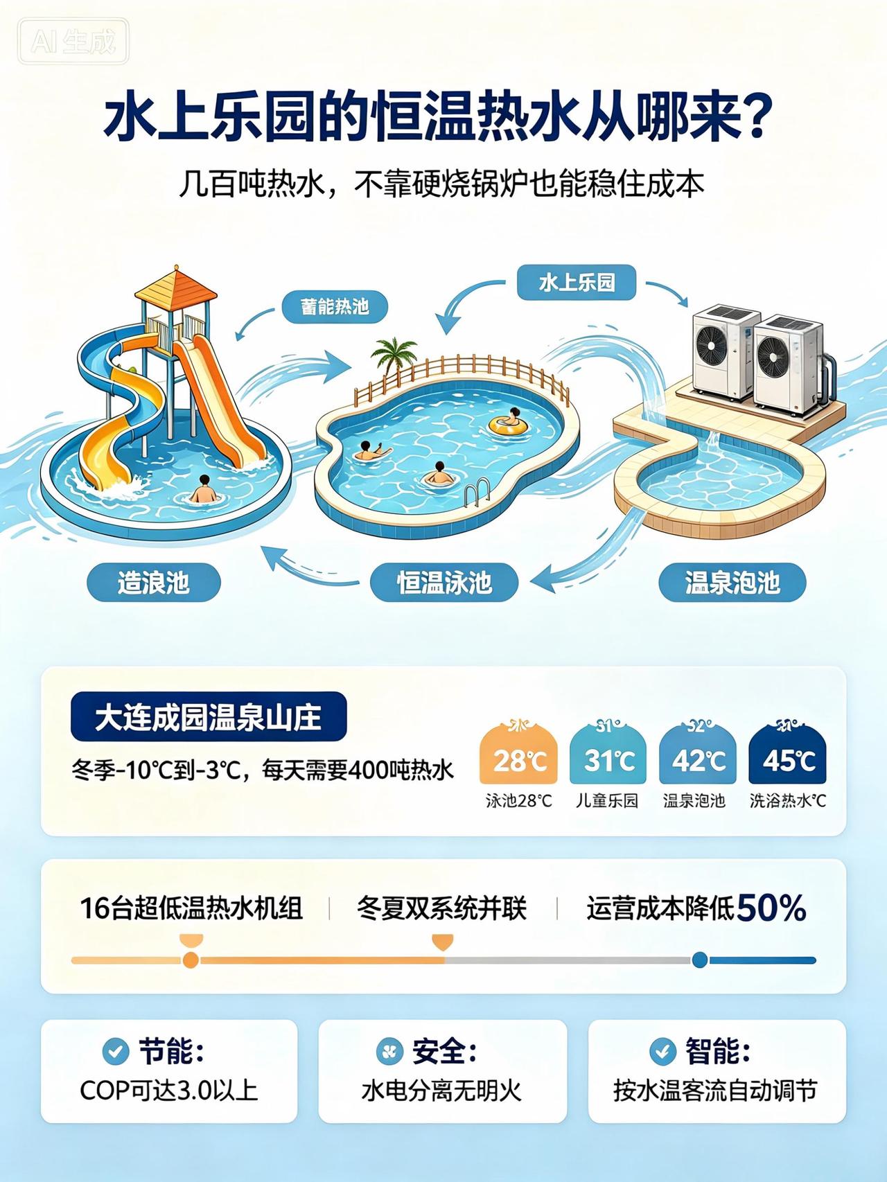 日供400吨热水，水上乐园和恒温泳池的热水到底从哪来？
 
很多人去水上乐园玩，