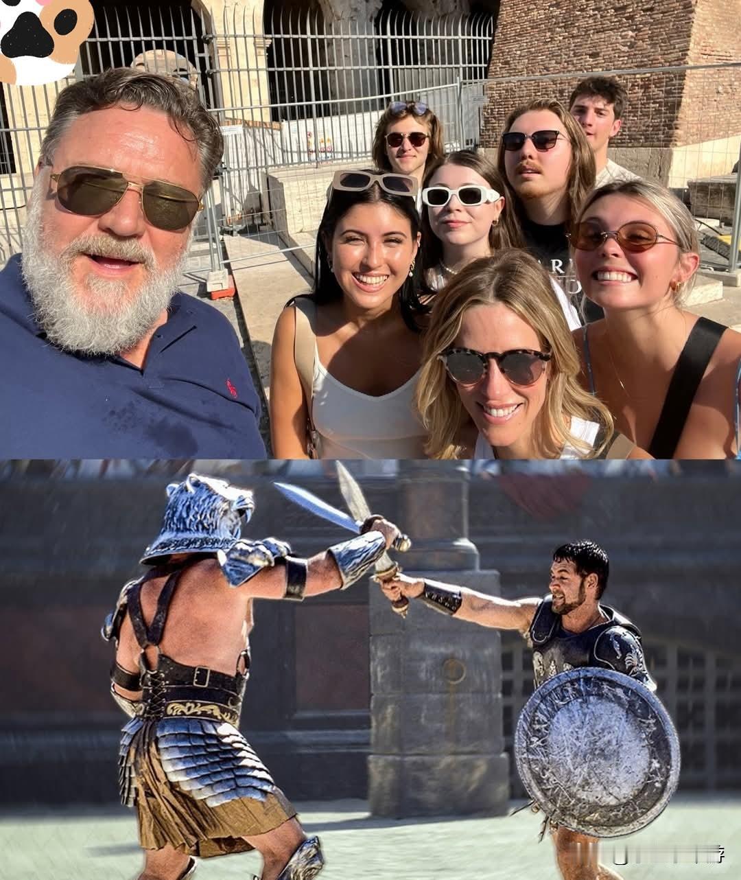 罗素·克劳在社交平台X发文：“带孩子们去看看我以前的‘办公室’。”
 
罗素·克