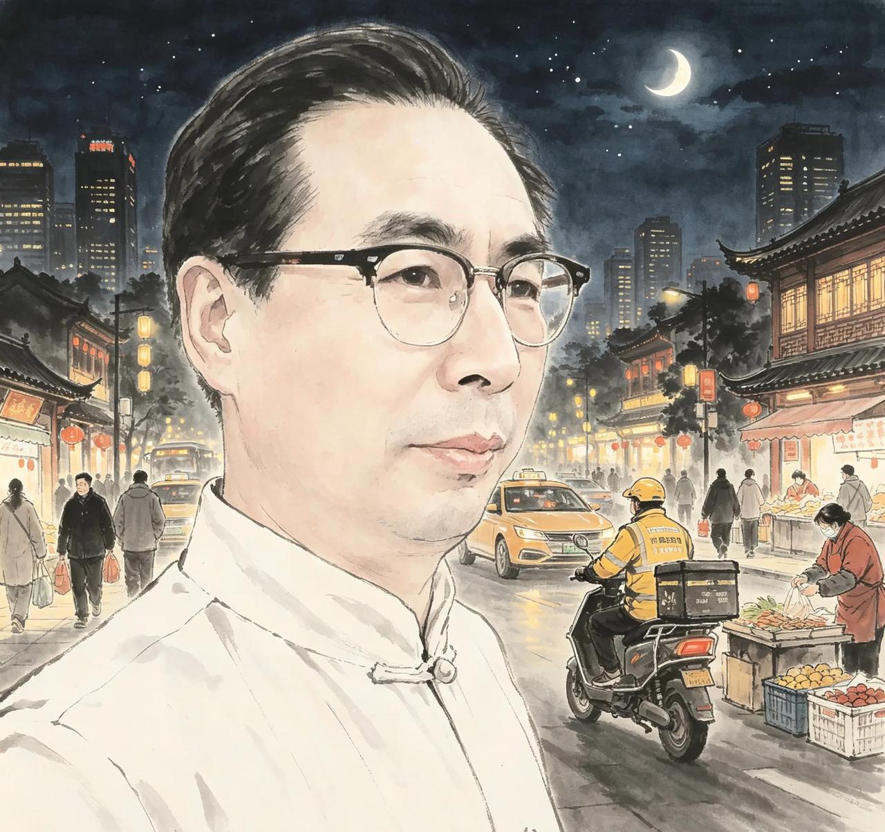 中华新韵·夜半金陵街头行
文｜孙玉良
独步金陵夜半吟
街头来往各风尘
骑手追风穿