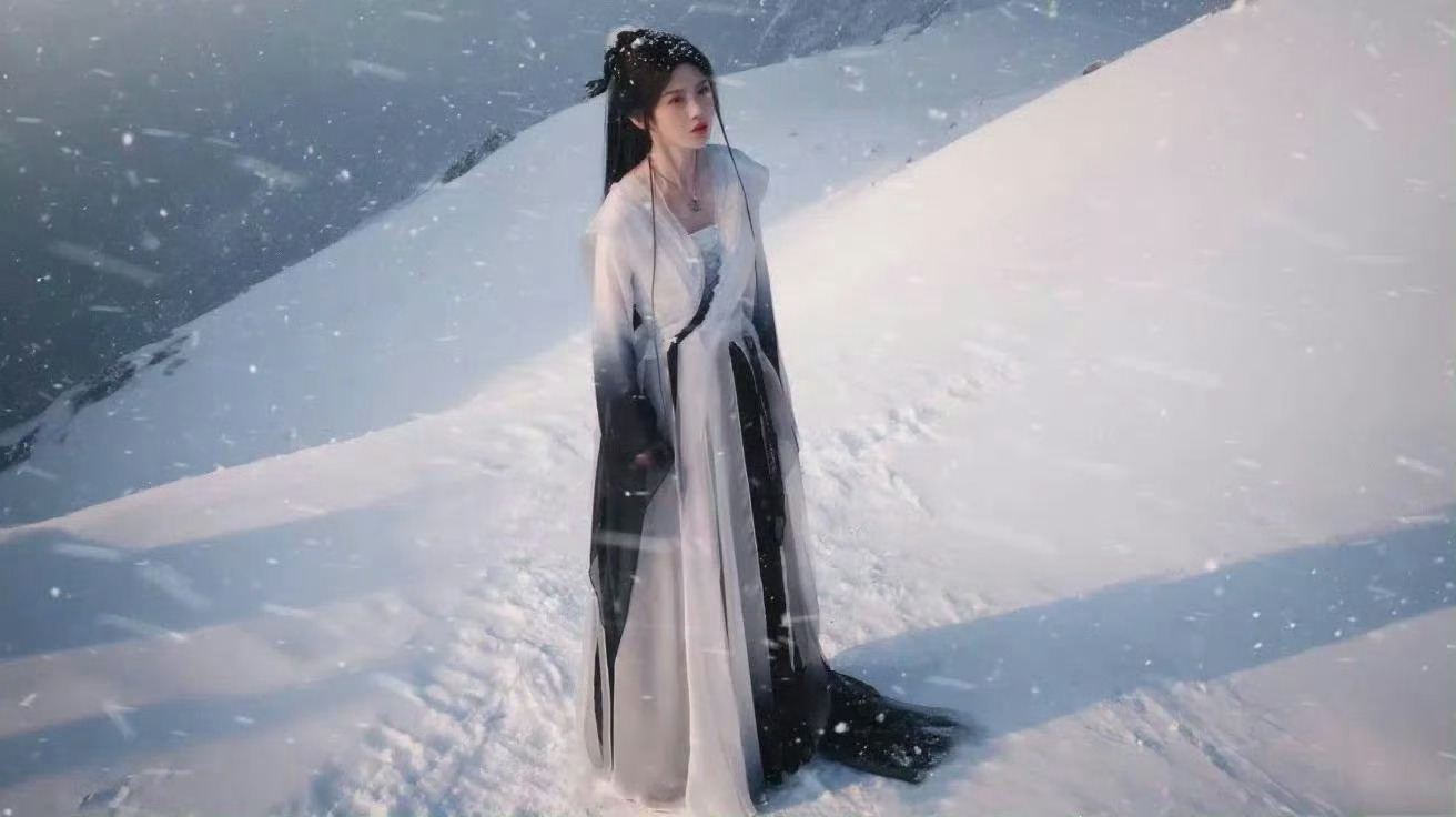 鞠婧祎仙鹤塑党上桌了鞠婧祎这组路透简直美到窒息！黑白轻纱在雪中飘舞的画面太有仙鹤