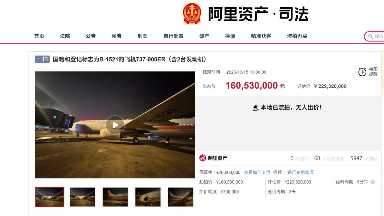 卖的太贵，奥凯航空4架波音737流拍

2026年10月15日，上海金融法院公开
