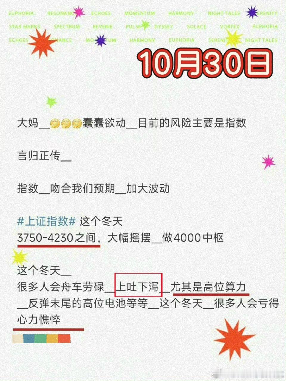 10月30日我们已做好情绪打底在创业板周线向均线靠拢的过程中＿冬季整固小散们一定