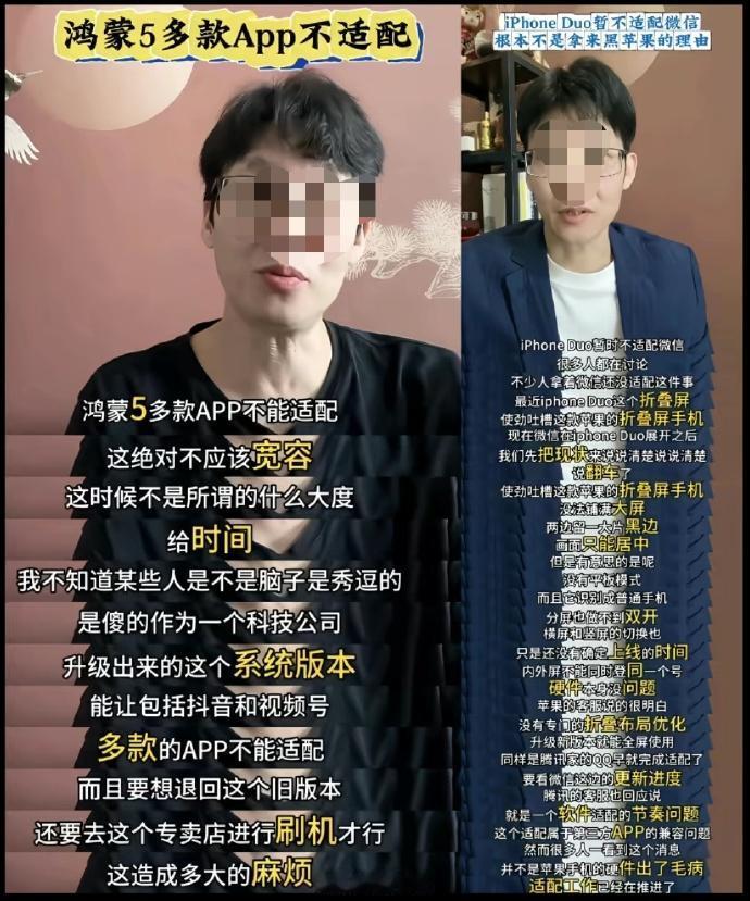 鸿蒙不适配绝对不可以宽容，苹果不适配就不能拿来黑，小伙左右互搏大圆满[看]