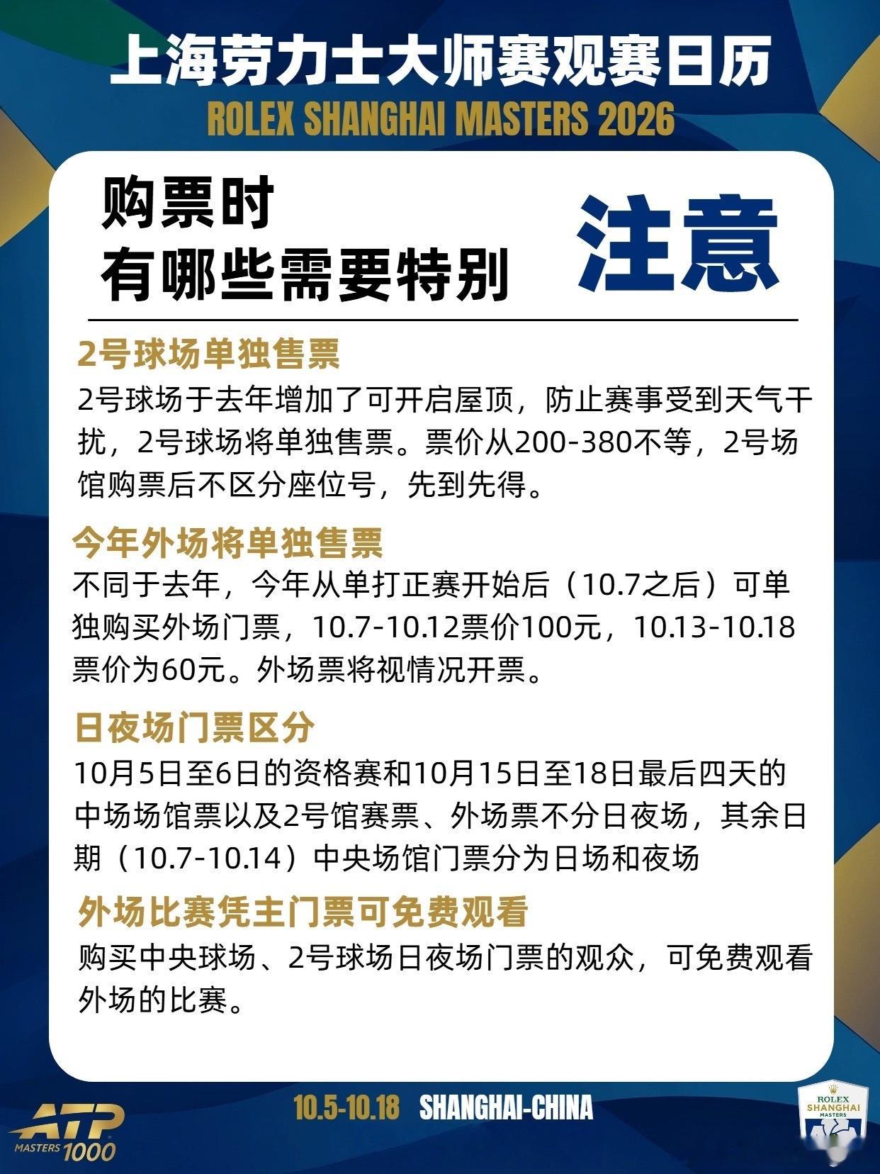 上海劳力士大师赛2026上海劳力士大师赛 上海大师赛将于10.5开赛，自制观赛日
