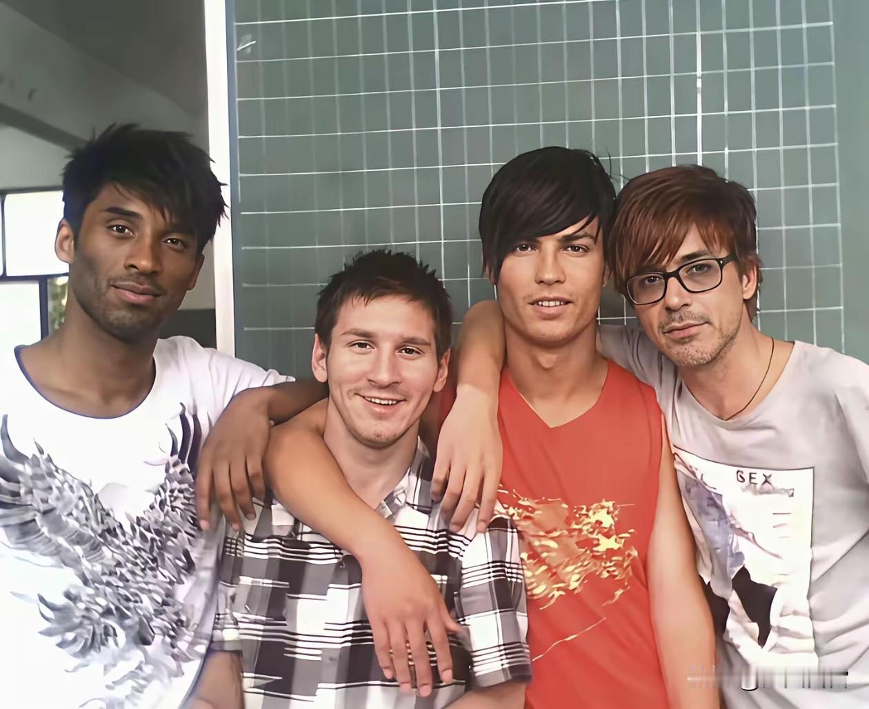 这几个高中生，你喜欢哪个？
左边应该是科比，然后是梅西，再是 C罗，最后哪个是谁