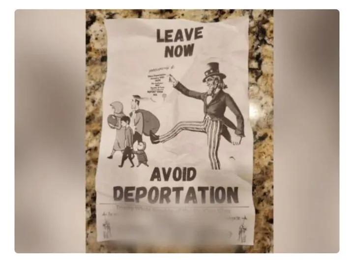 美国的空气正在变得紧张起来，有人散发反移民的传单，声称“赶走所有外来移民，美国属