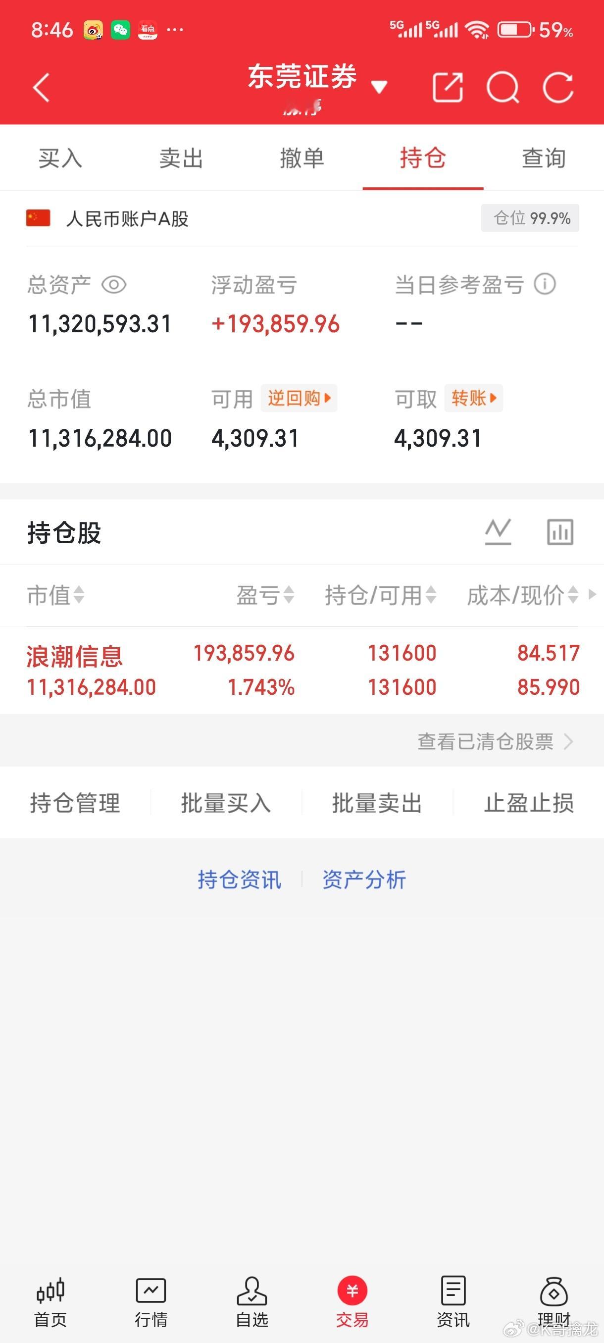 早上好，各位老铁们。K哥的浪潮信息，能够躺赢了吧，非常期待今天继续涨停。 