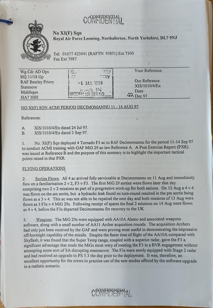 英国皇家空军狂风F3战斗机和德国空军MIG-29战斗机对抗实录1997年8月份，