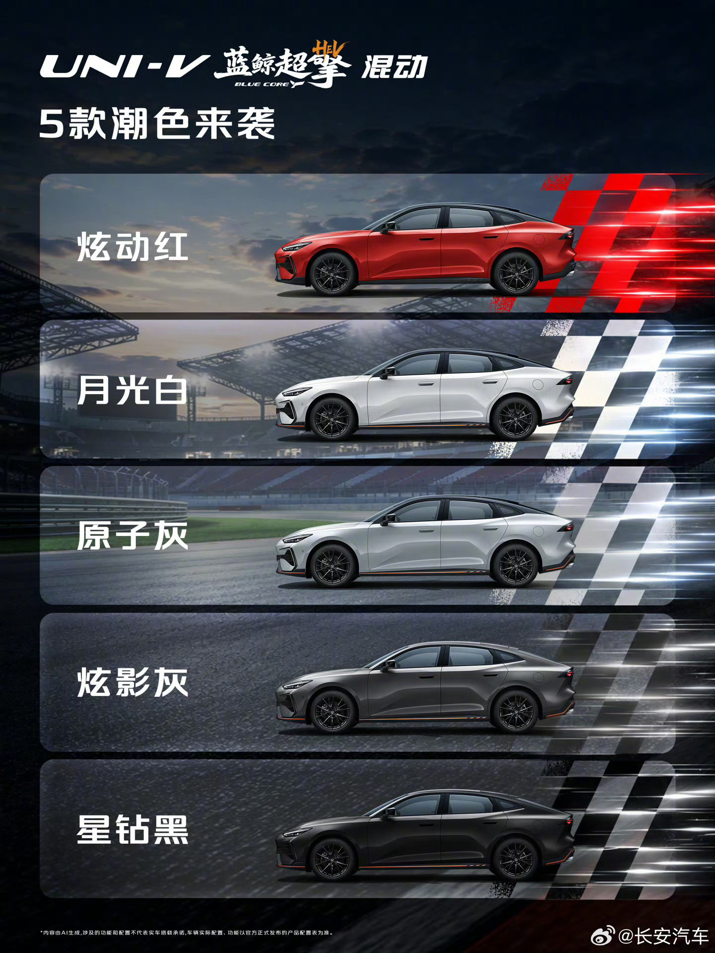 运动轿跑终于有省油解法！全新长安UNI‑V蓝鲸超擎混动，电感运动轿跑定位很清晰。