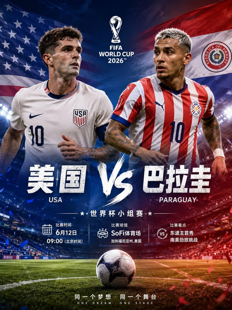 世界杯前瞻：美国VS巴拉圭——东道主首秀未必轻松，谨防平局出现世界杯赛场从来不缺