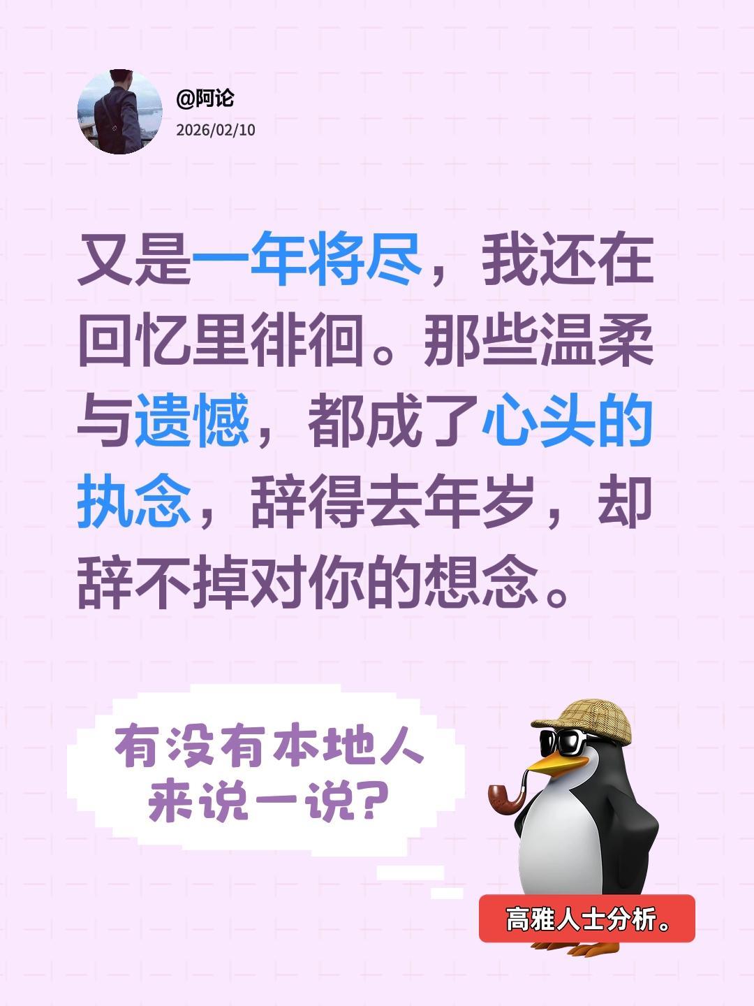 又是一年将尽，我还在回忆里徘徊。那些温柔与遗憾，都成了心头的执念，辞得去年岁，却
