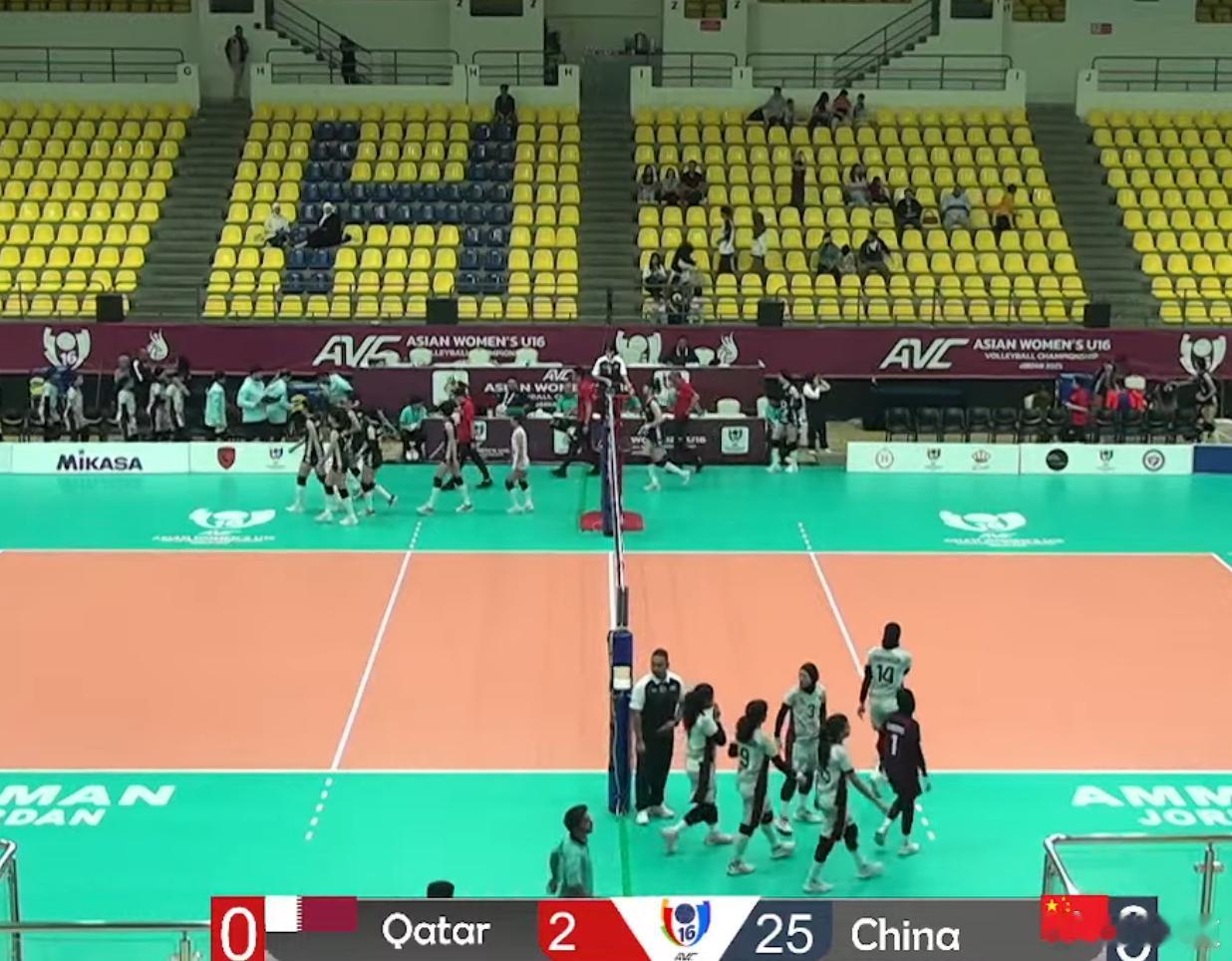 中国女排2025年U16女排亚锦赛第一局：中国队25-2卡塔尔队 ​​​