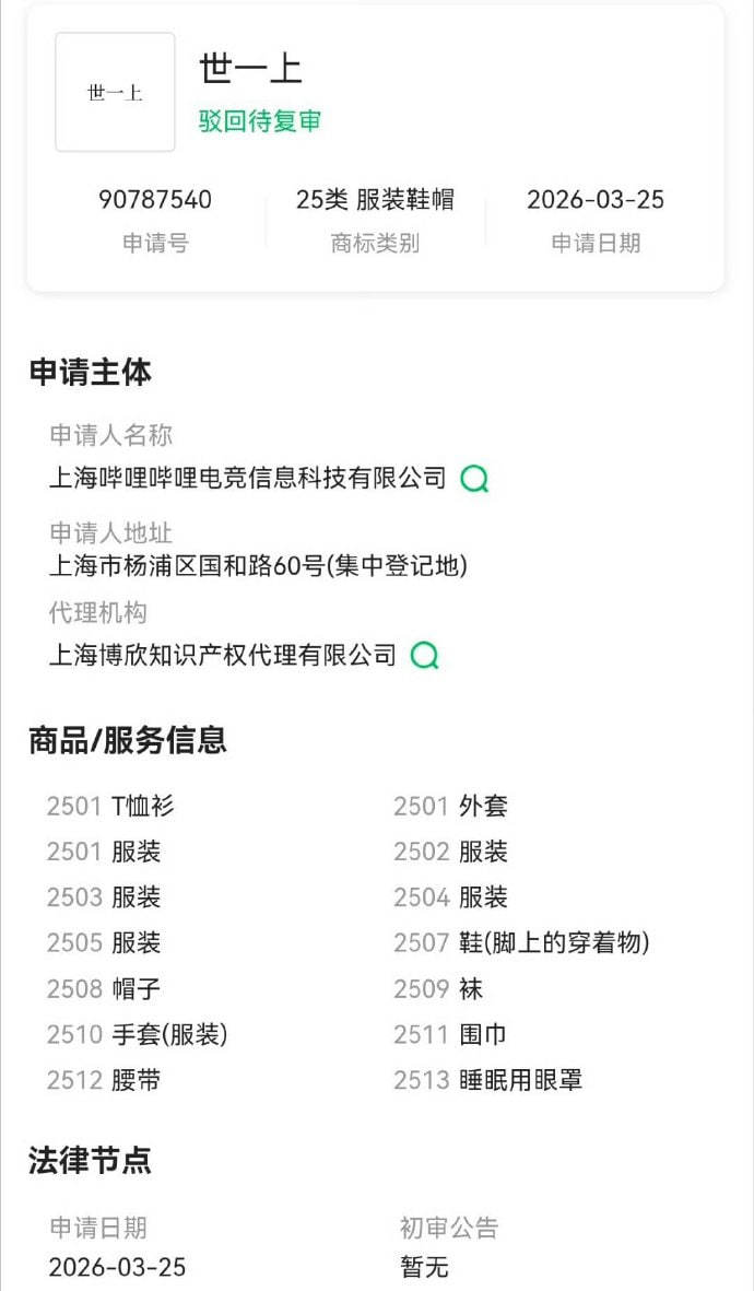 BLG申请世一上商标被驳回BLG申请世一上商标BLG申请世一上被驳回