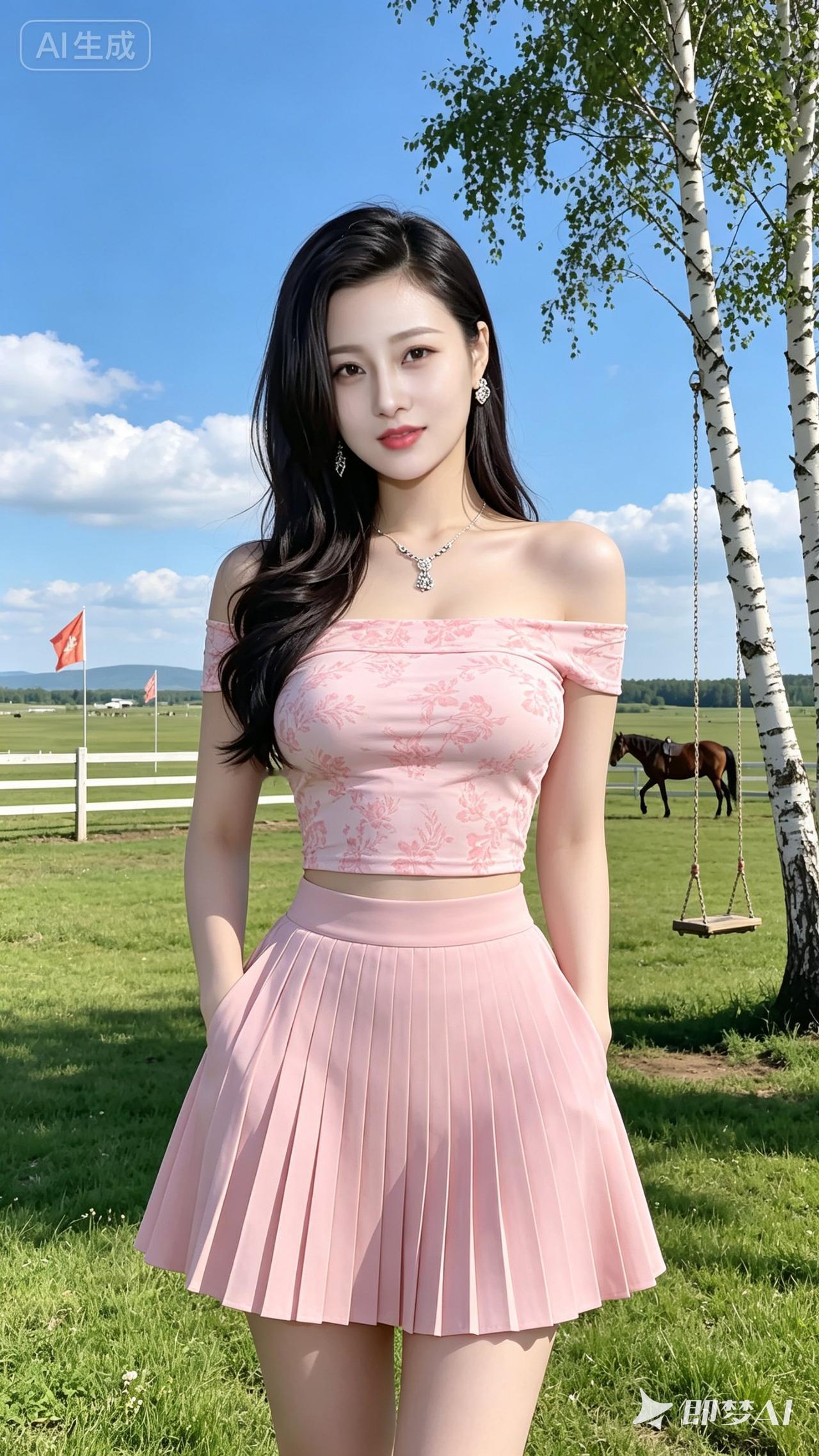 少女心爆棚的粉色连衣裙，在阳光下的草地上，尽显甜美与优雅！🌸💖