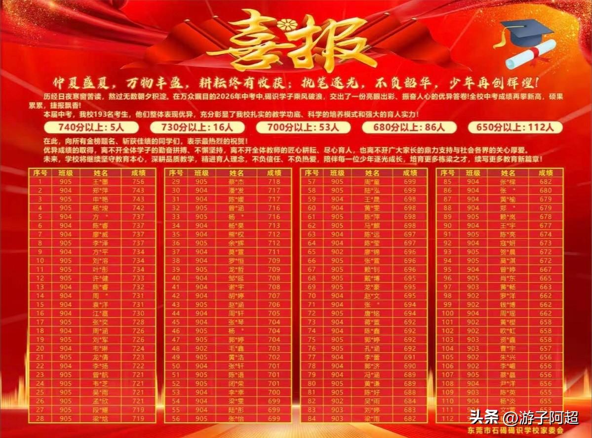 东莞市石碣镇碣识学校2026年中考成绩。
碣识学校应该属石碣镇规模最大的九年一贯